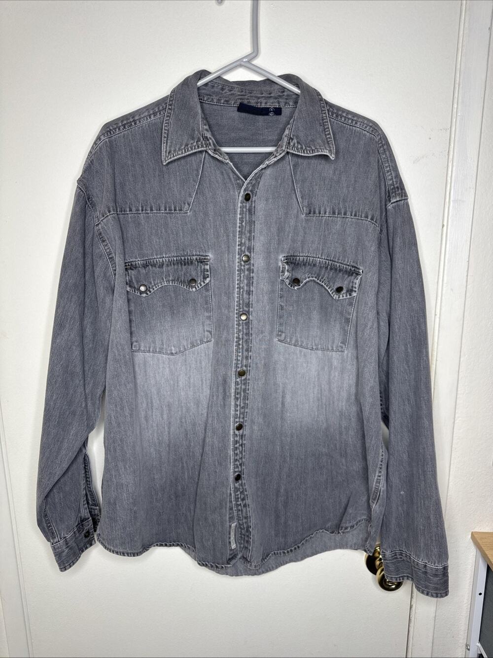 Vintage 90s Bugle Boy Mens XLarge Denim Western Shirt Gray Cowboy Snaps Heavy